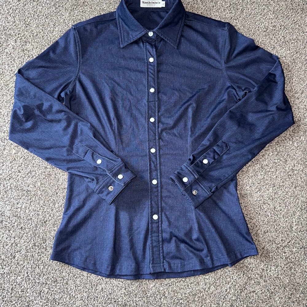 Girls XL Ranch Dress’N Button Down Shirt Dark Blue